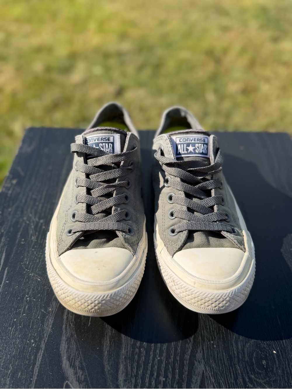 Converse Gray Low-Top Canvas Sneakers with White Toe Caps